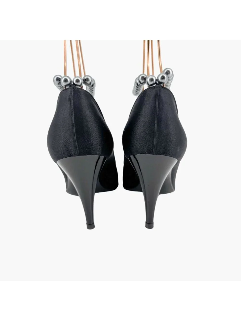 Chanel Pearl Ankle Strap Pumps Heels Black Satin Size 38 US 7–7.5 Women Anklet - Picture 8 of 15